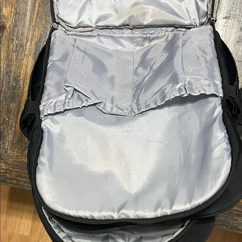 Black Diaper Bag with 16 pockets and Tan Accents
